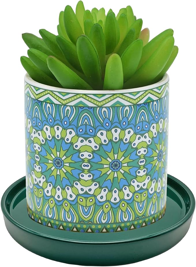 Yukfona Ceramic Plant Saucer Tray 2 Pcs 8 Inch Green, 8.5" OD x8.15 ID x1 Deep| Fits Flower pots Bottom≤ 8.15", Heavy Duty Glazed Round Planter Drip with Catch Basin for Indoor Outdoor Plants