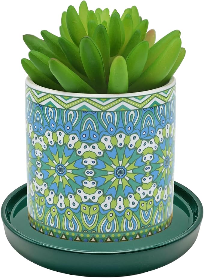 Yukfona Ceramic Plant Saucer Tray 1 Pcs 12 Inch Green, 12.5" OD x11.9 ID x1.6 Deep| Fits Flower pots Bottom≤ 11.9", Heavy Duty Glazed Round Planter Drip with Catch Basin for Indoor Outdoor Plants
