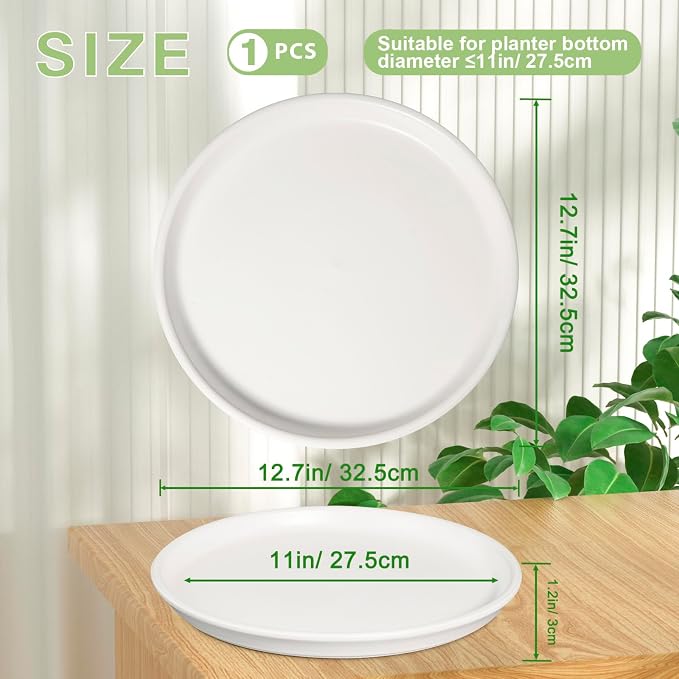 Ceramic Plant Saucer - 12 Inch Plant Tray for Pots Large Plant Plate to Catch Water Indoor Plants Large Plant Drip Tray for Drainage Round Flower Pot Saucer White