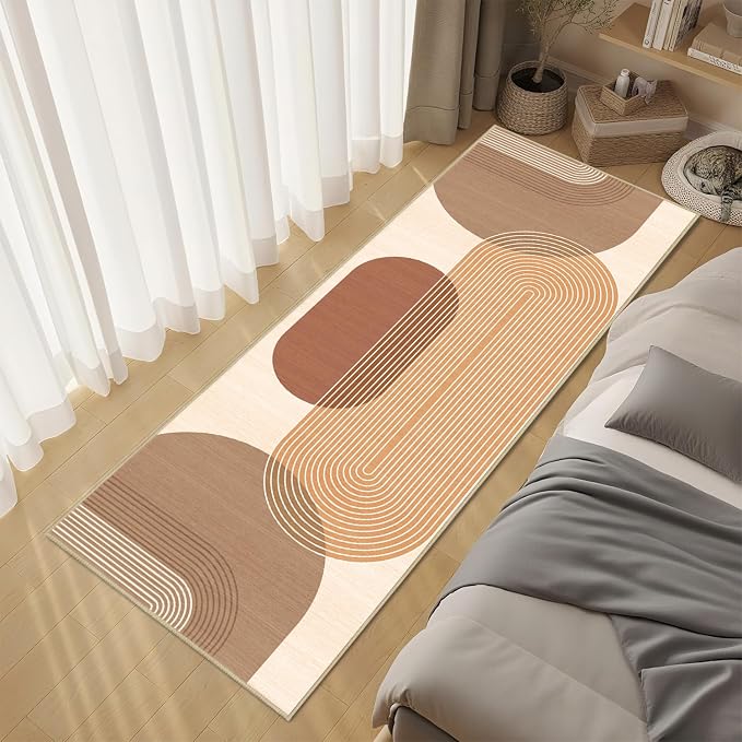 Boho Runner Rug 2x6 for Hallway Kitchen Bedroom,Bohemian Runner Rugs Washable Modern Geometric Rug Non-Slip Printed Low Pile Long Floor Carpet Mat for Bedroom Laundry,Orange