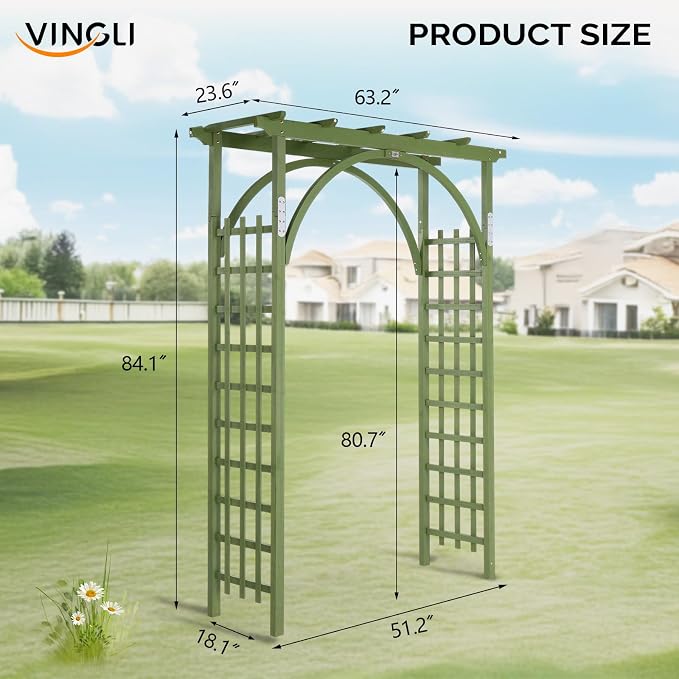 VINGLI 85in Wooden Arbor Garden Arch, Wedding Arch for Ceremony, Wood Trellis for Plant Climbing, Christmas Decor Pergola for Garden Backyard, Lawn (Olive Green)