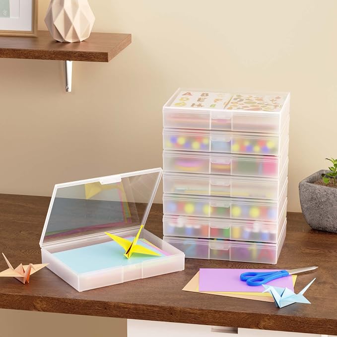 Barhon Photo Storage Boxes Set - 8 Pack 4x6 and 8 Pack 5x7, Photos Case Containers with Bag, Multi-Sized Seed Organizer with Handle for Stickers (Black)