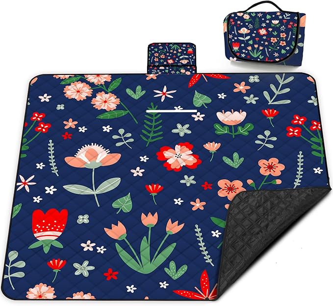 Extra Large Picnic Blanket Waterproof,80"x 80"Foldable Machine Washable Beach Blanket,Outdoor Blanket for 6-8 Adults,Suitable for Indoor Crawling,Park Beach,Camping,Hiking,Family Travel(Light Blue)