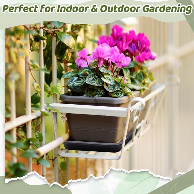Cinnvoice 4 Pack Black 24 x 8.2 x 0.8 Inch Rectangle Plant Saucer Large Plastic Plant Tray Water Drip Trays for Windowsill Flower Pot Planter Drainage Germination Garden Outdoor Indoor Use