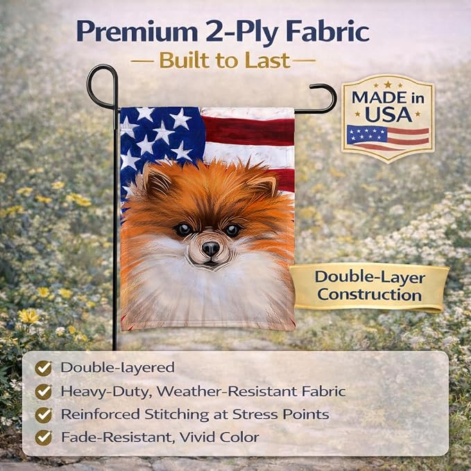 Caroline's Treasures CK6538GF German Spitz Dog American Flag Garden Flag Mailbox Flag Decorative Yard Flag Banner Outside Patio Artwork Yard Flower Beds, Garden Size, Multicolor