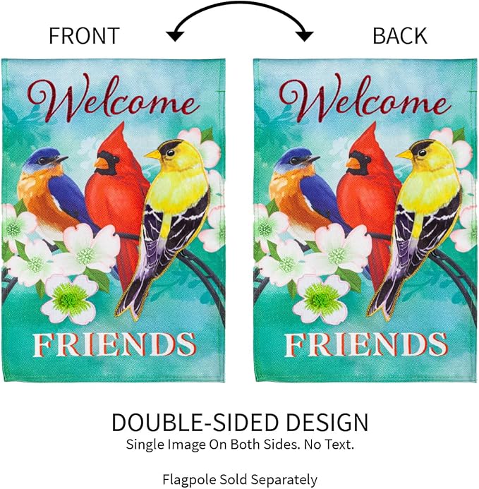 Evergreen Flag Welcome Friends Burlap Spring Garden Flags 12x18 double sided | Small Garden Flags For Outside | Welcome Spring Flag Décor for Yards Porch Gardens