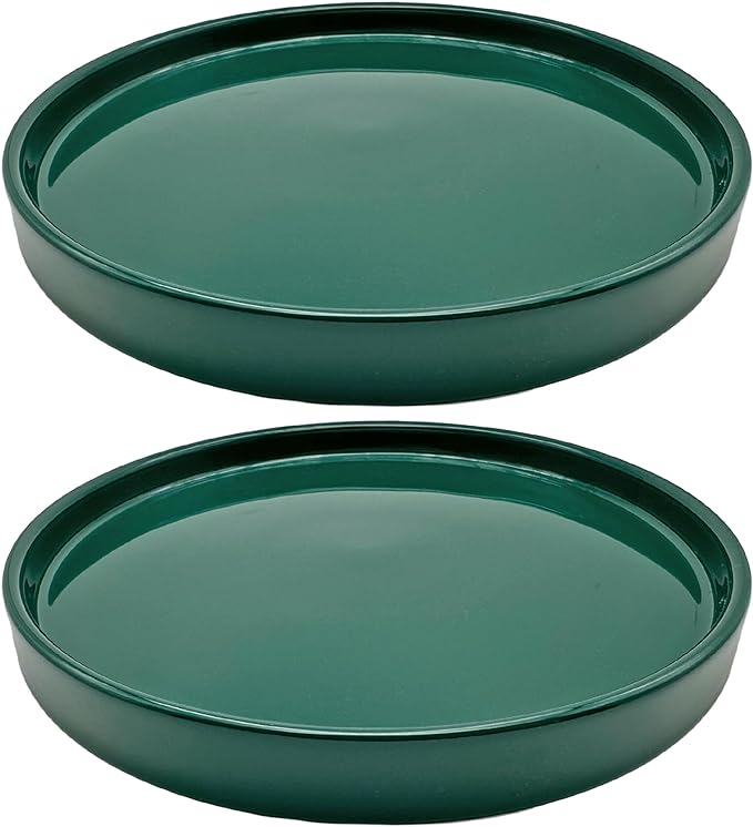 Yukfona Ceramic Plant Saucer Tray 2 Pcs 7 Inch Green, 7" OD x6.8 ID x0.9 Deep| Fits Flower pots Bottom≤ 6.8", Heavy Duty Glazed Round Planter Drip with Catch Basin for Indoor Outdoor Plants