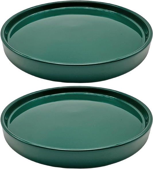 Yukfona Ceramic Plant Saucer Tray 2 Pcs 7 Inch Green, 7" OD x6.8 ID x0.9 Deep| Fits Flower pots Bottom≤ 6.8", Heavy Duty Glazed Round Planter Drip with Catch Basin for Indoor Outdoor Plants