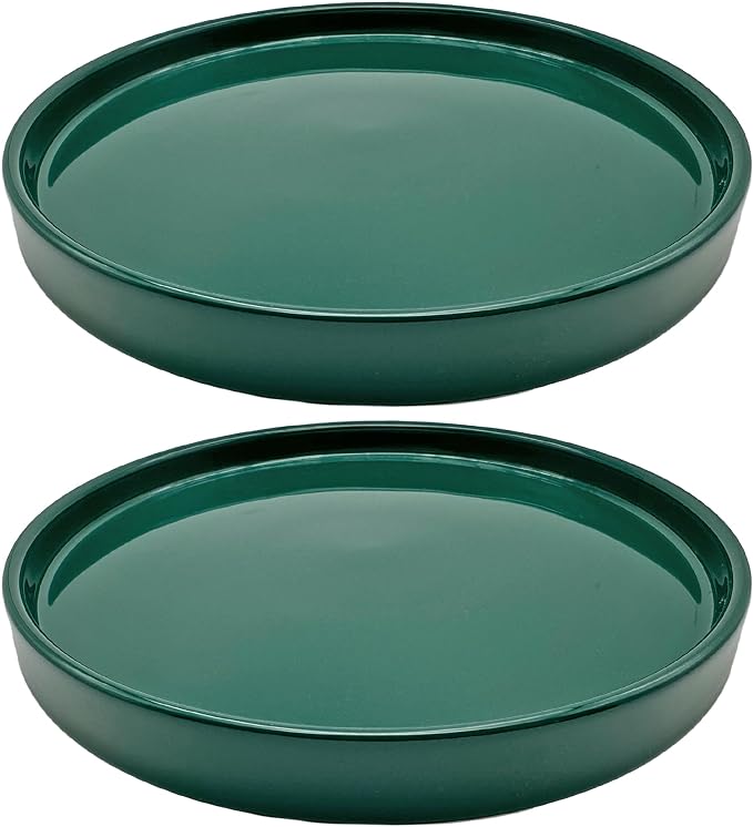 Yukfona Ceramic Plant Saucer Tray 2 Pcs 8 Inch Green, 8.5" OD x8.15 ID x1 Deep| Fits Flower pots Bottom≤ 8.15", Heavy Duty Glazed Round Planter Drip with Catch Basin for Indoor Outdoor Plants