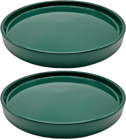 Yukfona Ceramic Plant Saucer Tray 2 Pcs 8 Inch Green, 8.5" OD x8.15 ID x1 Deep| Fits Flower pots Bottom≤ 8.15", Heavy Duty Glazed Round Planter Drip with Catch Basin for Indoor Outdoor Plants