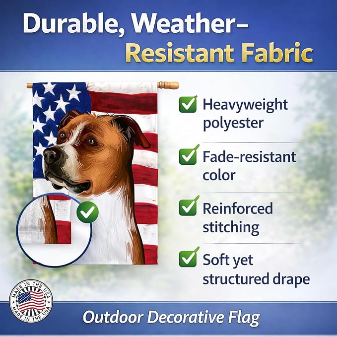 Caroline's Treasures CK6512CHF English Foxhound Dog American Flag House Flag Large Porch Sleeve Pole Decorative Outside Yard Banner Artwork Wall Hanging, Polyester, House Size, Multicolor