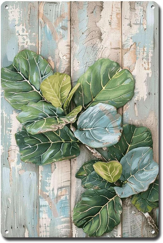Metal Sign Tin Sign Vintage Wall Art Fiddle Leaf Fig Shabby Chic Tin Sign for Rustic Boho Decor Cottage Gardens and Vintage Art Lovers Tin Signs Gardening for Restaurant 12×16 Inches