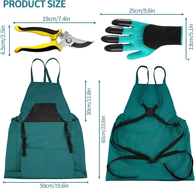 Gardening Apron with Pockets - 600D Waterproof Cross Back Apron for Women, Equipped with Pruning Shears & Gardening Gloves, Ideal for Harvesting, Pruning & Yard Work, Garden Gift
