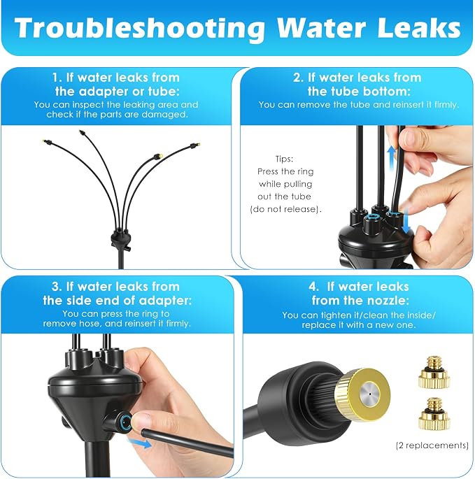 Roylvan Portable Misters for Outside Patio, Outdoor Water Cooling Misting Systems with 6000mAh Water Pump, 20L Bucket, Height Adjustable Standing Mister with 4 Nozzles for Backyard Garden Pool Patio