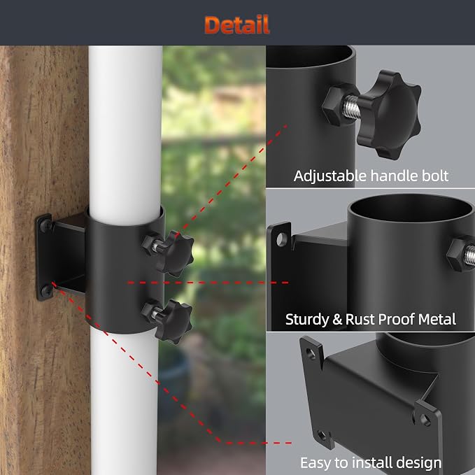 Deck Umbrella Mount Stainless Steel Patio Umbrella Holder, Umbrella Clamp Mount for Deck Railing Heavy Duty Outdoor Umbrella Clamp, Black
