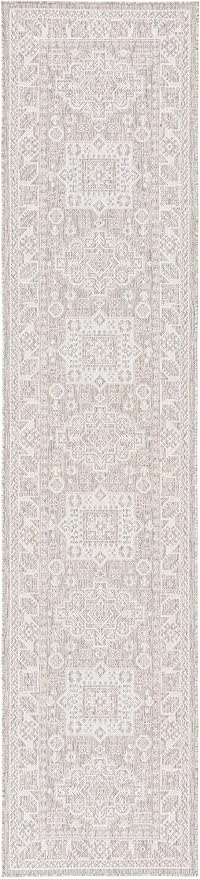 Unique Loom Outdoor Aztec Collection Area Rug - Chalca (2' 7" x 12' Runner, Light Gray/ Ivory)