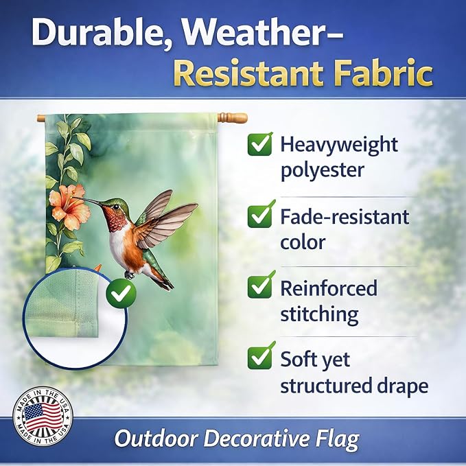 Caroline's Treasures Rufous Hummingbird House Flag Large Porch Sleeve Pole Decorative Outside Yard Banner Artwork Wall Hanging, Polyester, House Size, Multicolor