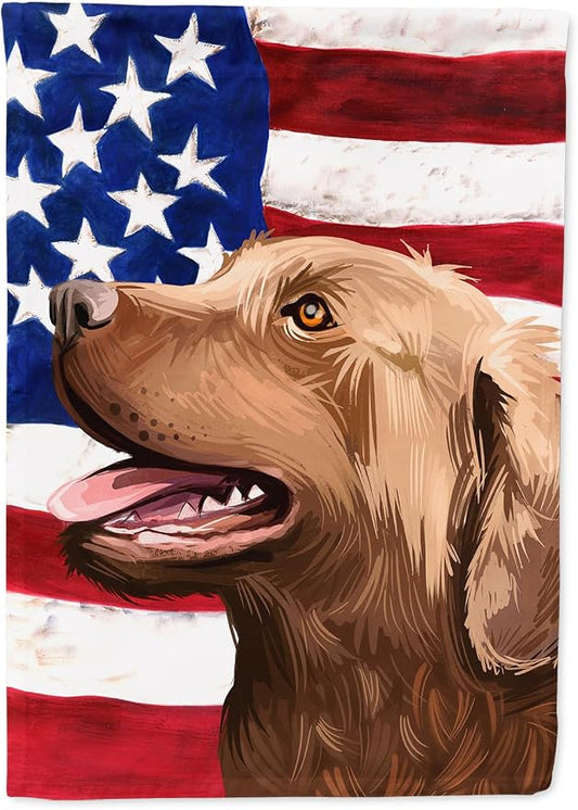 Caroline's Treasures CK6486CHF Chesapeake Bay Retriever American Flag House Flag Large Porch Sleeve Pole Decorative Outside Yard Banner Artwork Wall Hanging, Polyester, House Size, Multicolor