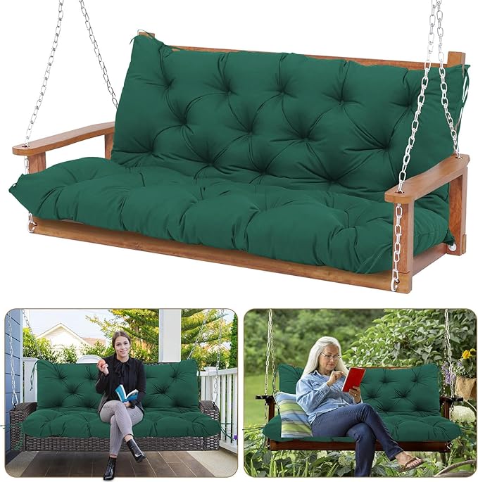 Porch Swing Cushions Waterproof Outdoor Swing Cushions 2-3 Seater Thicken 5" Dark Green Patio Swing Cushion with Backrest 40 ×40" Swing Replacement Cushion for Outdoor Furniture