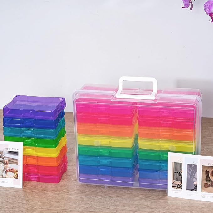 novelinks Photo Storage Box and 16 Inner 4" x 6" Photo Storage Containers | 2Pack Color, Photo Albums 4x6 Pictures, Photo Organizers and Storage, Card Game Storage, Task Boxes for Special Education