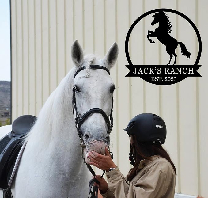 Personalized Metal Horse Sign, Custom Family Name Metal Horse Sign for Yard & Garden Decor, Farmhouse Decor, Outdoor Decor