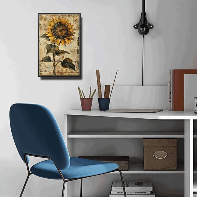Metal Sign Tin Sign Vintage Shabby Chic Sunflower Tin Sign for Rustic Wall Decor Antique Artistry and Distressed Wood Surface Funny Bathroom Decor for Club 12×16 Inches with Metal Frame