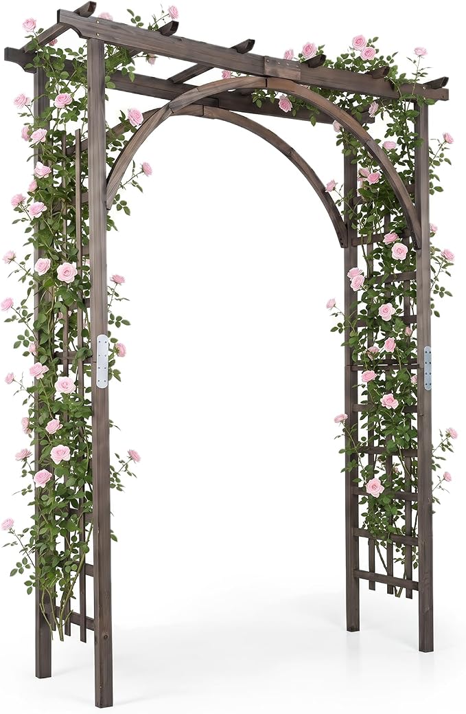 Giantex 85" Garden Arch Trellis, Wood Garden Arbor with Flat Top for Climbing Plants, Roses & Vines, Outdoor Wooden Wedding Arch for Ceremony, Backyard Lawn Patio Garden Entrance Decoration