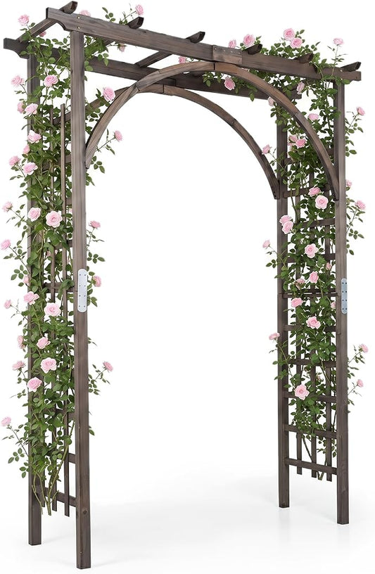 Giantex 85" Garden Arch Trellis, Wood Garden Arbor with Flat Top for Climbing Plants, Roses & Vines, Outdoor Wooden Wedding Arch for Ceremony, Backyard Lawn Patio Garden Entrance Decoration
