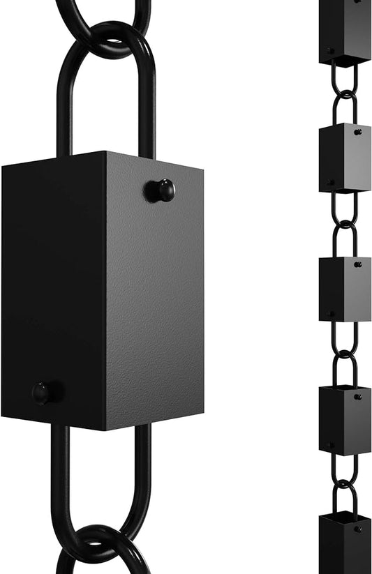 Rain Chains Direct - Square Link Rain Chain - 8.5 FT - Durable Black Powder-Coated Aluminum - Premium Rain Chains for Gutters