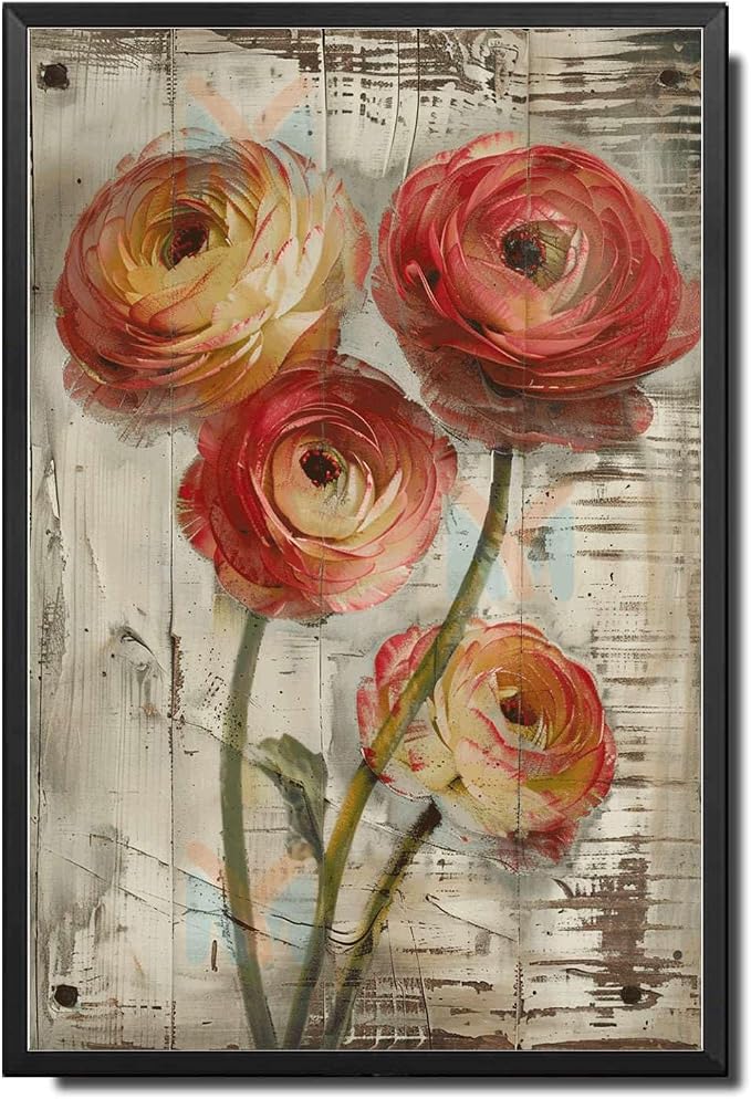 Metal Sign Tin Sign Vintage Vintage Ruffled Ranunculus Tin Sign for Shabby Chic Interiors Rustic Elegance and Corrosion Resis Tin Signs for Women for Restaurant 6×8 Inches with Metal Frame