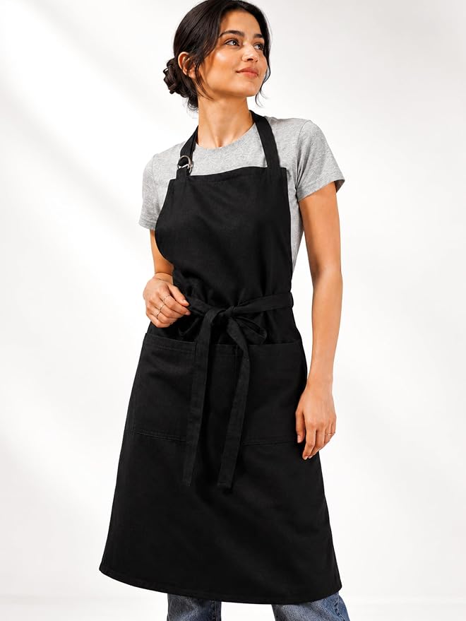 100% Cotton Kitchen Apron with 2 Pockets – Adjustable Chef Apron for Cooking Baking BBQ – Unisex Apron
