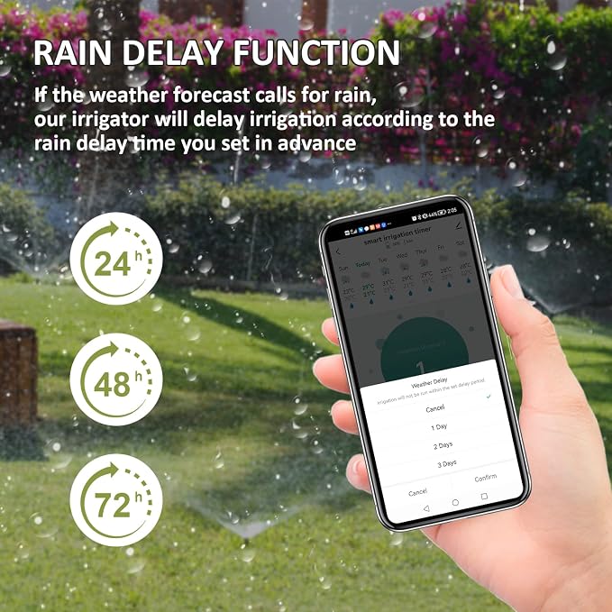 WiFi Sprinkler Irrigation Timer Garden Watering Hose Timer with Rain Delay | Automatic Water Hose Timer Compatible with Alexa & Google Assistant, Outdoor No Hub Needed for Lawn Yard Watering