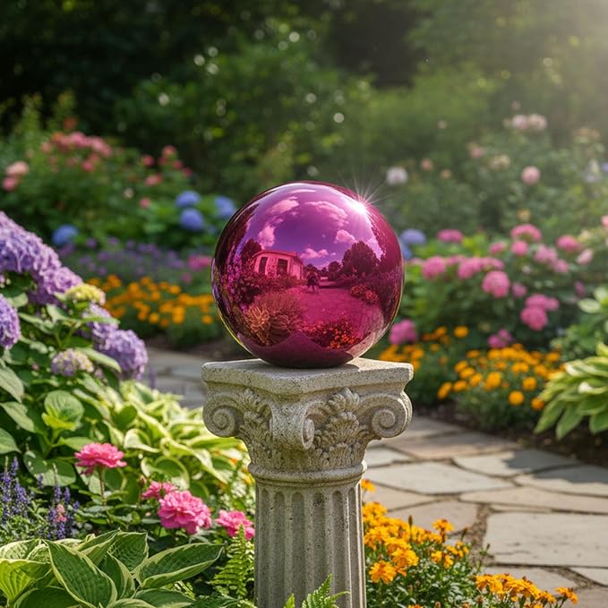 Decorative Garden Gazing Ball, Stainless Steel Globe Mirror Sphere, Reflective Garden Balls Gazing Ball Shiny Home Indoor Ornament (Dia: 12 inch)