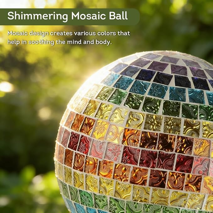 Lily's Home Colorful Mosaic Glass Gazing Ball, Designed with a Stunning Holographic Petal Mosaic Pattern to Bring Color to Any Home and Garden, Multicolor (10" Diameter)