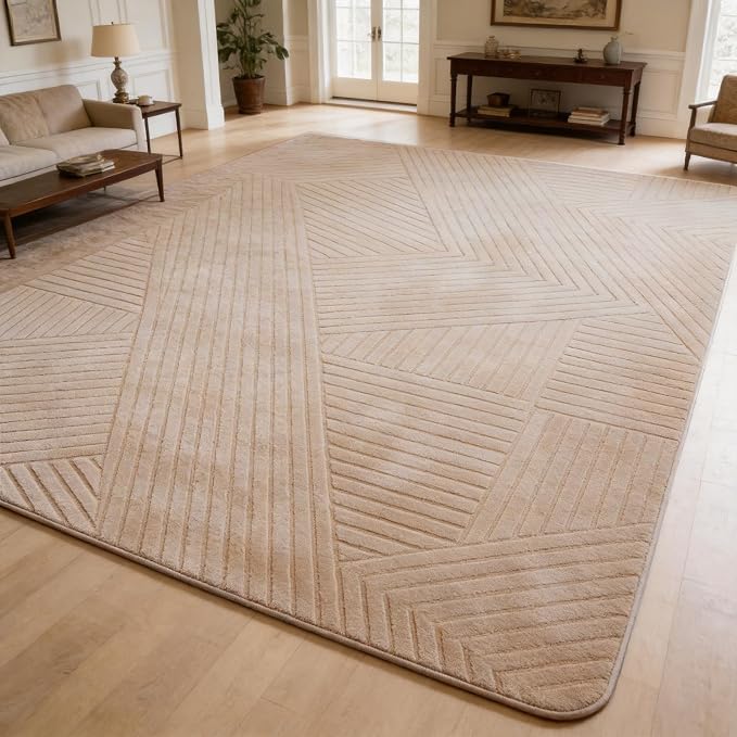 Brown 8x10 Solid Color Area Rug, Washable Rugs for Living Room | Soft Plush Thick High-Low Pile Carpet, Fluffy, Non-Slip Modern Geometric Rugs for Bedroom, Kids Room, Nursery, Home Office