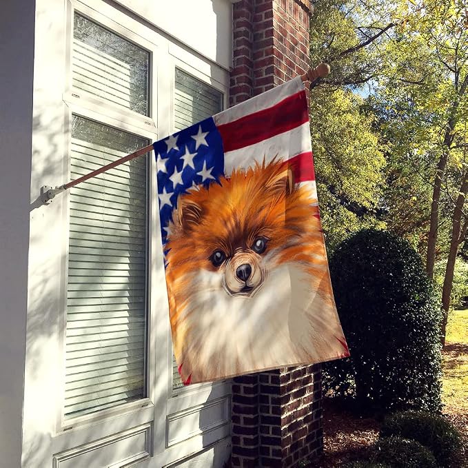 Caroline's Treasures CK6538CHF German Spitz Dog American Flag House Flag Large Porch Sleeve Pole Decorative Outside Yard Banner Artwork Wall Hanging, Polyester, House Size, Multicolor