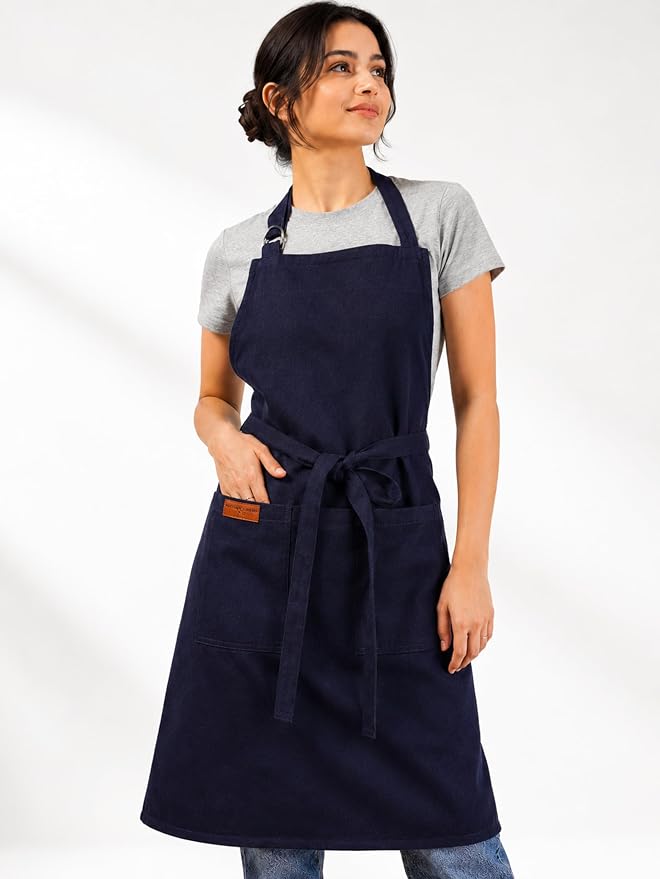 100% Cotton Kitchen Apron with 2 Pockets – Adjustable Chef Apron for Cooking Baking BBQ – Unisex Apron