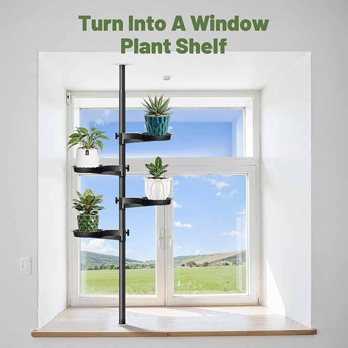 Tension Rod Plant Stand, Plant Poles for Hanging Plants Indoor, 6 Tier Tension Pole Plant Hanger, Floor to Ceiling Plant Pole with 6 Trays Hanging Plant Stand (Fit 3.6-10ft Ceiling)