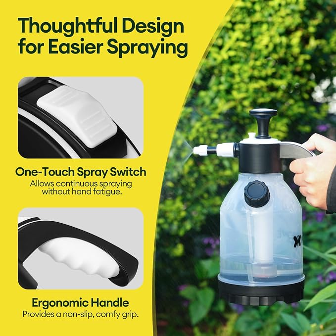 MAYGROVE 50oz Pump Sprayer, Hand Water Spray Bottle for Indoor Plant, Clear Plant Sprayer with Side Filling Port, Measuring Cup, Adjustable Nozzles, Safe Pressure Relief Valve