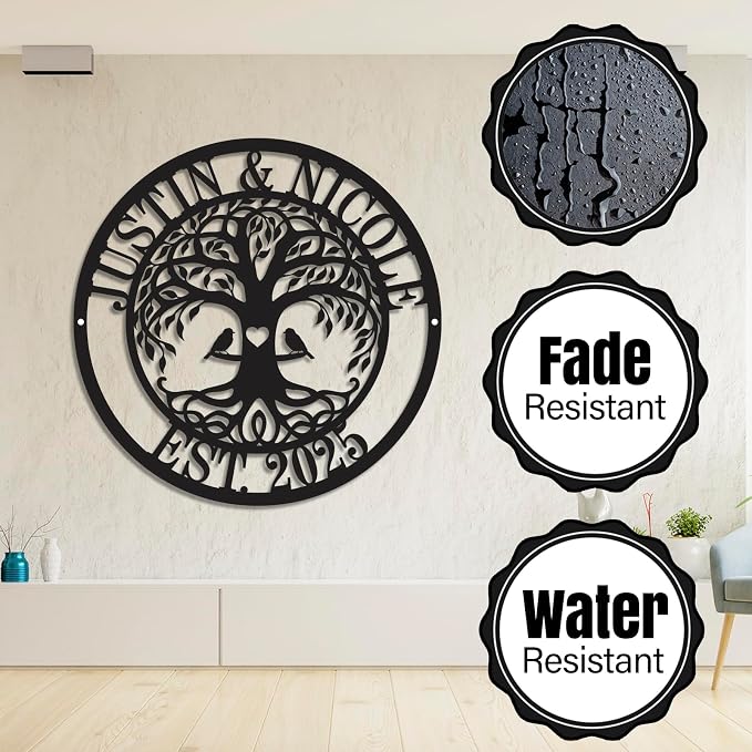 Wedding Gifts for Couples 2026, Personalized Family Tree Sign Custom Last Name Metal Wall Decor, Family Name Monogram Sign with Established Year, Tree of Life Home Decor, Rustic Farmhouse Outdoor Garden Wall Art, Anniversary Housewarming Gift