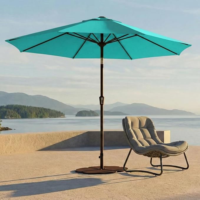 Kingdura 10FT Outdoor Patio Umbrella, Round Market Table Umbrella with Push‑Button Tilt and Crank Lift, 8 Sturdy Metal Ribs, UV50+ Protection Canopy for Backyard, Lawn, Deck, Poolside, Garden (Tiffany blue)