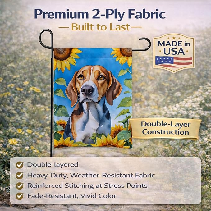 Caroline's Treasures DAC6009GF American Foxhound in Sunflowers Garden Flag Mailbox Flag Decorative Yard Flag Banner Outside Patio Artwork Yard Flower Beds, Garden Size, Multicolor
