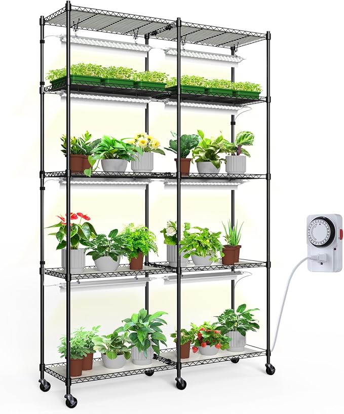 CX1 Plant Stand with Grow Lights for Indoor Plants, 5-Tier Large Tall Metal Plant Shelf with 1.6FT 160W Full Spectrum Plant Lights for Indoor Growing, 47x13.8x70.9IN