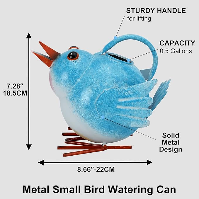 Metal Cute Bird Watering Can for Indoor/Outdoor Plants,Garden Functional Small Watering Can Decor, Decorative Watering Kettle Planter for House Plant Garden Flower,Kids 1.8L 1/2 Gallon Watering Pot,