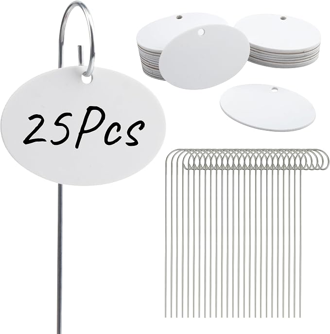 Temlum Plant Labels with Marker Pen, 25 Pcs Plant Garden Markers Garden Label Stakes Plant Sign Tags for Outdoor Plants, Flowers, Herbs, Seed (White)