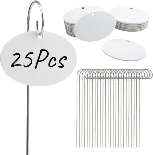 Temlum Plant Labels with Marker Pen, 25 Pcs Plant Garden Markers Garden Label Stakes Plant Sign Tags for Outdoor Plants, Flowers, Herbs, Seed (White)