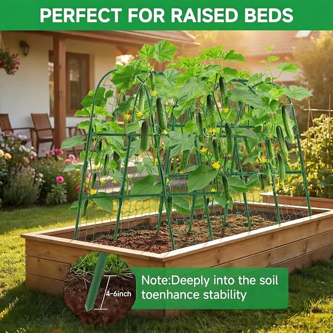Cucumber Trellis for Raised Bed, 48x65 Inch U-Shape Garden Trellis for Outdoor Climbing Plants, Rust-Resistant Arch Plant Support Vegetable Trellis for Cucumber Tomato Pea Zucchini, Squash