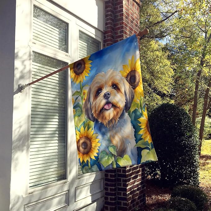 Caroline's Treasures DAC6116CHF Lhasa Apso in Sunflowers House Flag Large Porch Sleeve Pole Decorative Outside Yard Banner Artwork Wall Hanging, Polyester, House Size, Multicolor