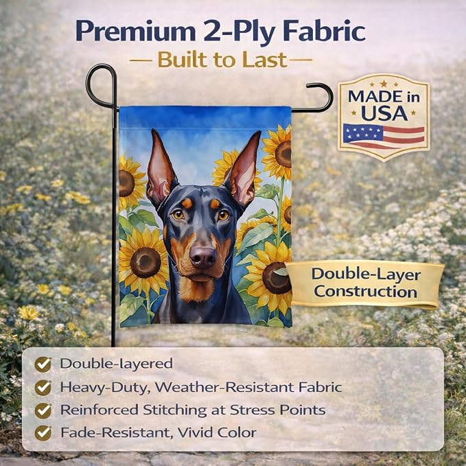 Caroline's Treasures DAC6068GF Doberman Pinscher in Sunflowers Garden Flag Mailbox Flag Decorative Yard Flag Banner Outside Patio Artwork Yard Flower Beds, Garden Size, Multicolor