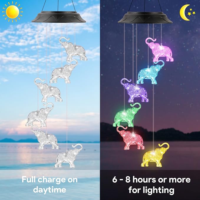 Mom Grandma Gifts for Mothers Day, Birthday Gardening Elephant Gifts for Women, Solar Lights Outdoor Decorative Solar Wind Chimes for Outside Garden Decor Yard Patio Porch